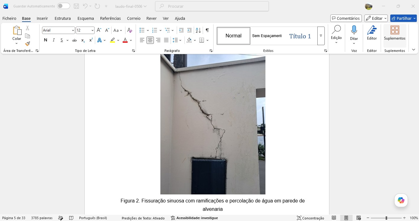 Página do laudo: foto da manifestação patológica com legenda técnica